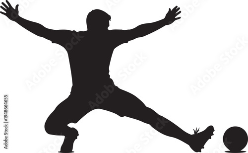 Black silhouette of a soccer player kicking a ball vector