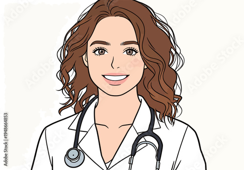 Doctor with stethoscope smiling at the viewer in a simple graphic style