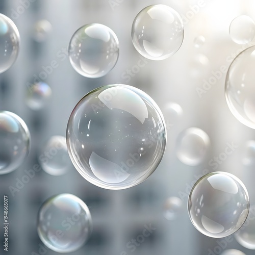 A close-up view of transparent bubbles floating in the air