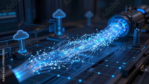 Abstract cyberspace technology background with streaming signals and global connectivity