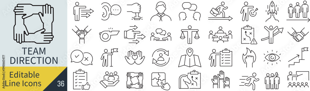 Fototapeta premium 線の編集ができるチームディレクションに関するアイコンセット（アウトライン化していない） 