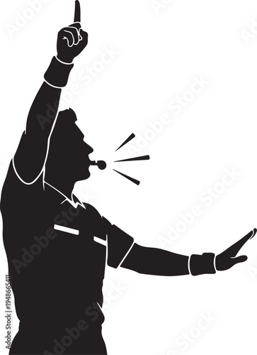 Vector silhouette of referee with whistle