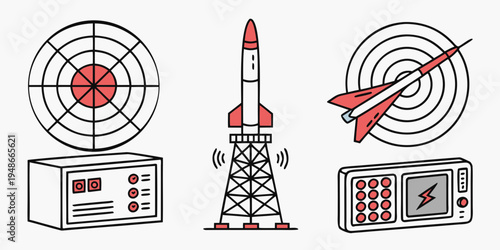 a rocket and radar equipment for military operations Vector