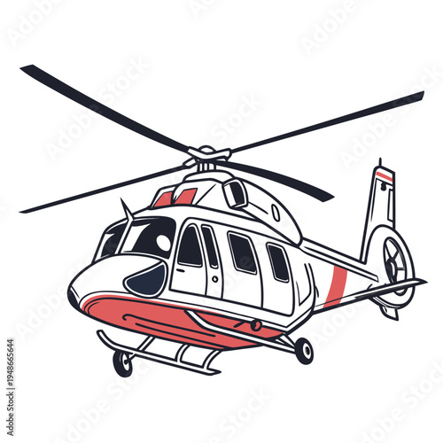 a red and white helicopter with rotor blades Vector