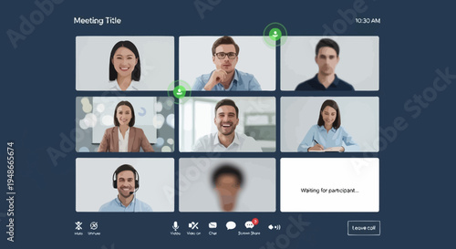 Video conference call with diverse group of people vector
