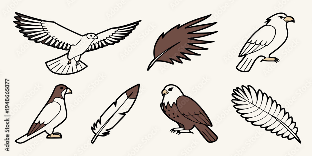 Obraz premium a collection of seven different bird of prey illustrations Vector