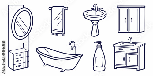 a collection of bathroom fixtures and accessories Vector