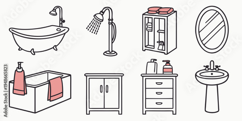 a collection of bathroom fixtures and furniture Vector