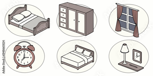 a set of icons featuring various bedroom objects Vector