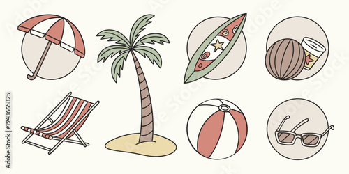 a collection of summer vacation icons Vector