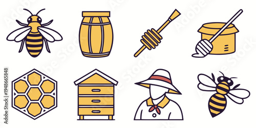 a collection of beekeeping icons and symbols Vector