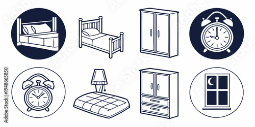 a collection of bedroom furniture and objects Vector