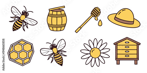 a collection of bee and beekeeping icons Vector
