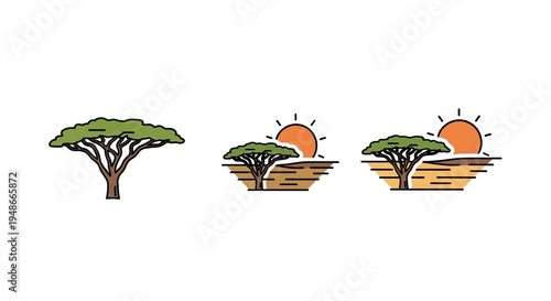 Acacia Tree Silhouette Sunset Landscape.