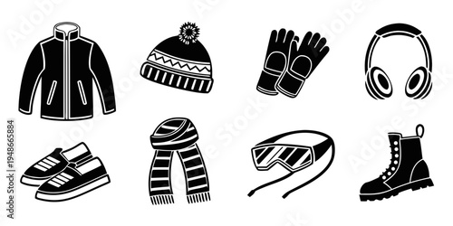 a collection of winter clothing and accessories Vector
