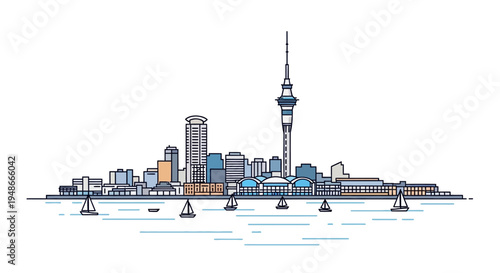 Auckland City Skyline with Harbour Bridge.