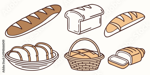a collection of various types of bread Vector