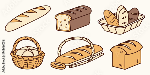 a collection of various types of bread Vector