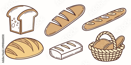 a collection of various types of bread Vector