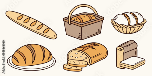 a collection of various types of bread Vector