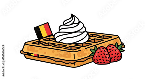 Belgian waffle with whipped cream topping.