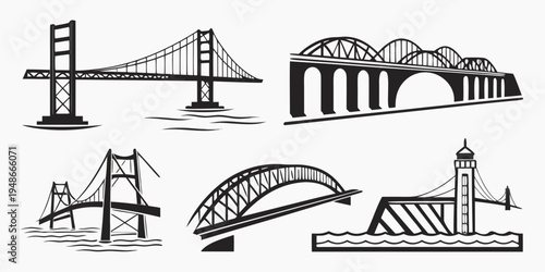 a set of six different bridge designs Vector