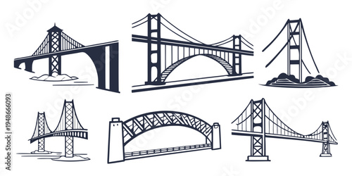 a collection of different bridge designs and structures Vector