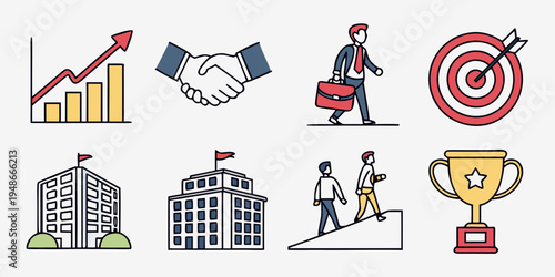 business icons including graph handshake target and trophy Vector
