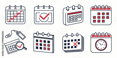 a set of calendar icons with different markings Vector