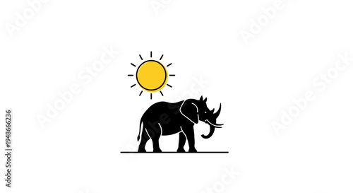 Black Rhino Silhouette Walking Outdoors.