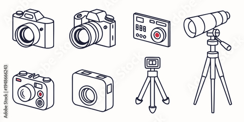 a collection of camera and photography equipment Vector