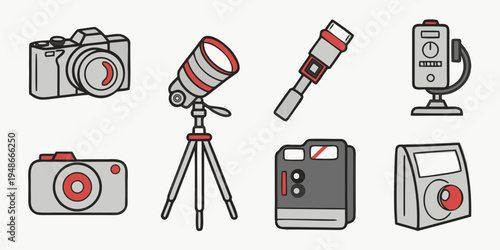 a collection of various photography and video recording devices Vector