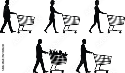 shopping, cart, supermarket, customer, retail, consumer, purchase, grocery, trolley, store, market, silhouette, buyer, shopping cart, retail