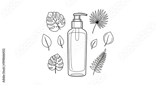Vector illustration of cosmetic bottle with leaves