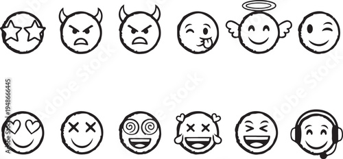 Set of 12 emoticon faces vector