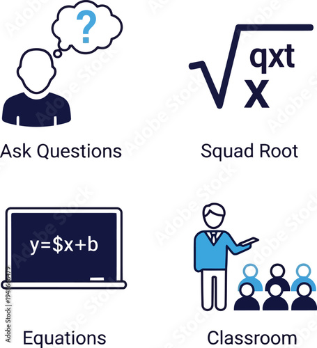 Educational Math Icons Set for Classroom Learning and Academic Study Concepts