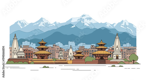 Buddhist temple architecture in Nepal city.