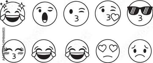 Set of 10 emoticon faces vector icons