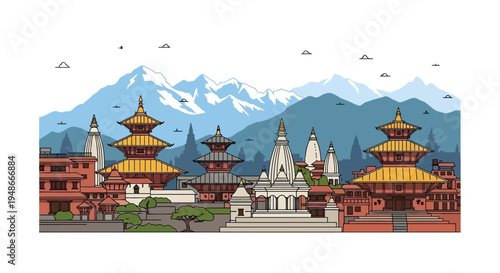 Buddhist Temple Pagoda Architecture Style.