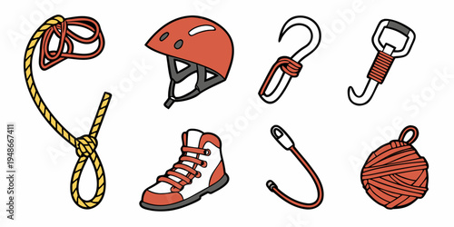 climbing gear and equipment Vector