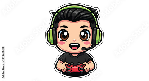 Cute Gamer Boy Character Emote Sticker Set, Cartoon Gaming Avatar Emoji Pack, Streaming Reaction Icons for Twitch Discord Vector