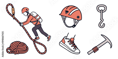 climber with climbing gear on white background Vector