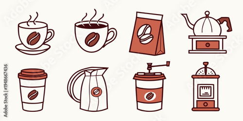 a set of coffee related icons Vector
