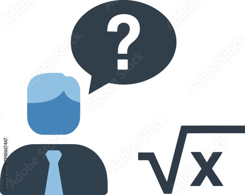 Confused Student Thinking About Square Root Math Problem Icon Concept