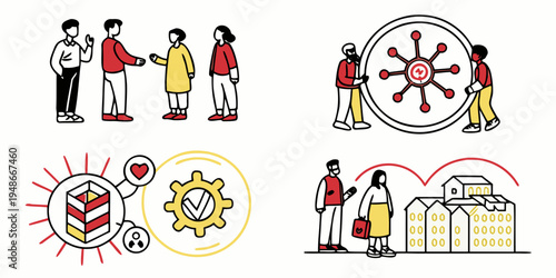 people working together to stop the spread of germs and virus Vector