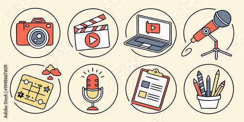 a collection of icons for media and communication tools Vector