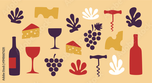 Wine and cheese party flat icons pattern design