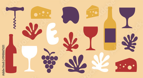 Abstract Wine and Cheese Party Pattern Illustration