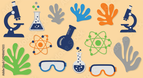 Science laboratory equipment and organic shapes pattern