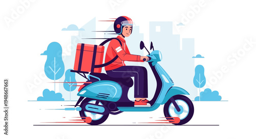 Vector illustration of a delivery person on a scooter